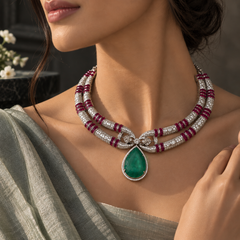 Meher Emerald & Ruby Statement Necklace Set