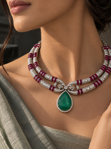 Meher Emerald & Ruby Statement Necklace Set