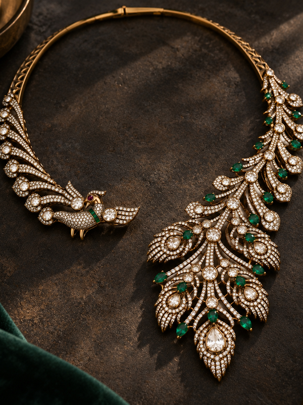 Morni Emerald Polki Necklace & Earrings Set