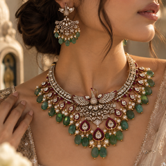 Mayura Mint Polki Statement Necklace Set