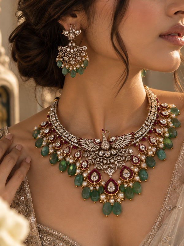 Mayura Mint Polki Statement Necklace Set