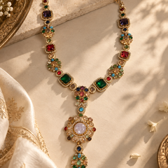 Mehr Navratna Long Necklace & Earrings Set