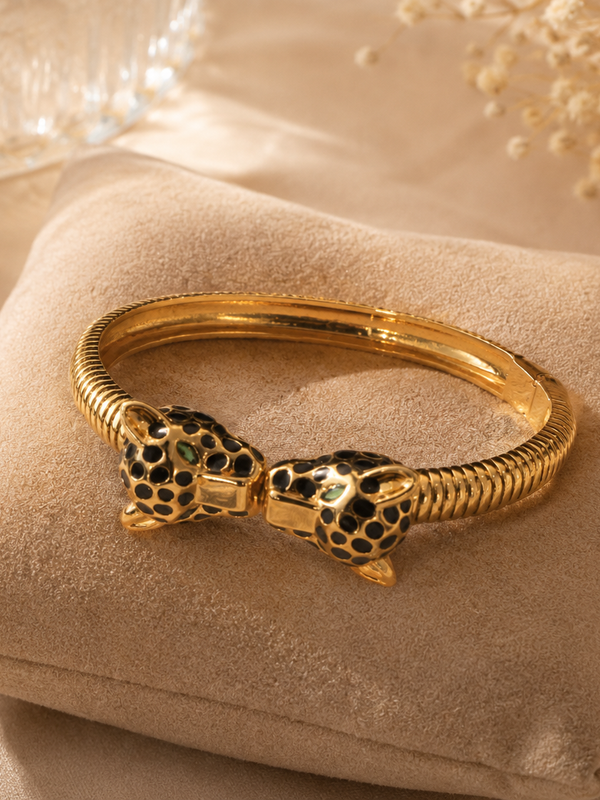 Twin Panther Gold Statement Bracelet
