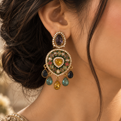 Rangrez Navratna Necklace, Maang Tikka & Earrings Set