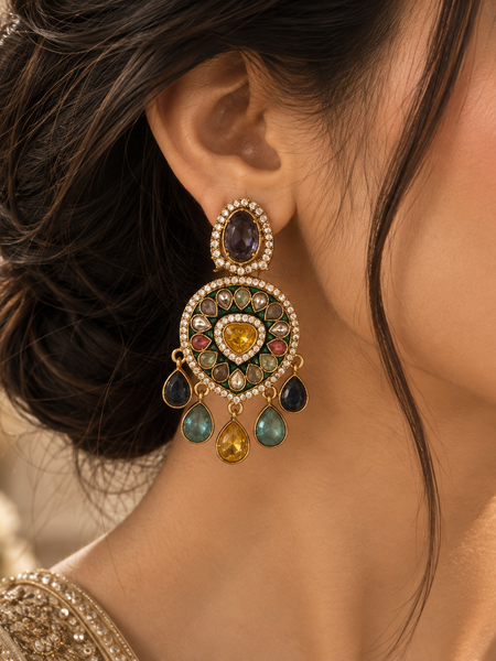 Rangrez Navratna Necklace, Maang Tikka & Earrings Set