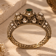 Mehr Emerald & Polki Gold-Plated Statement Kada