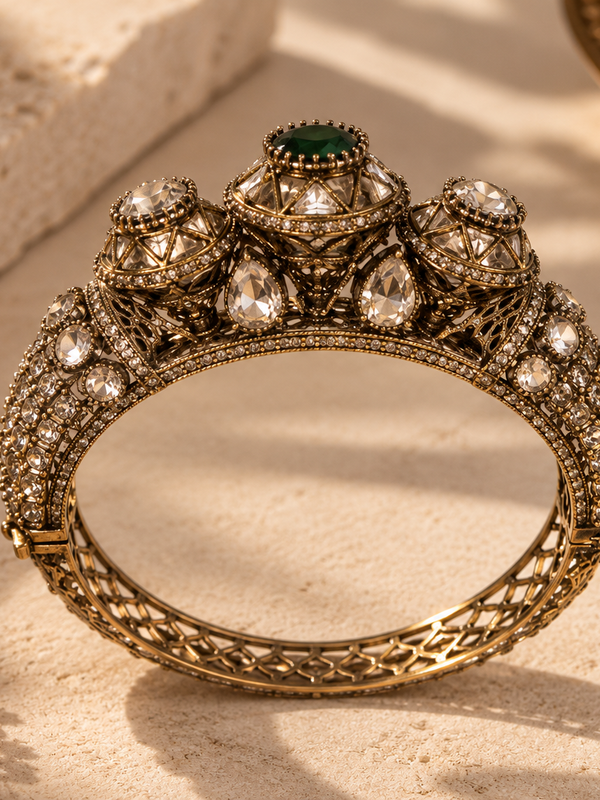 Mehr Emerald & Polki Gold-Plated Statement Kada