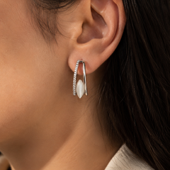 Aria Mother of Pearl Pavé Drop Earrings (Silver)