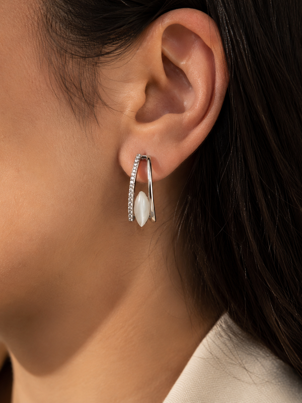 Aria Mother of Pearl Pavé Drop Earrings (Silver)