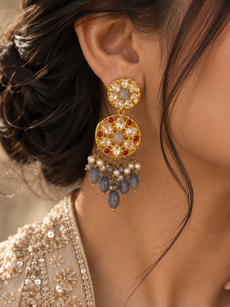 Aabira Grey Polki Mala Necklace Set