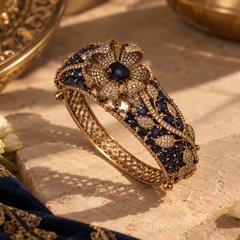Neelambari Sapphire & Polki Gold-Plated Floral Kada