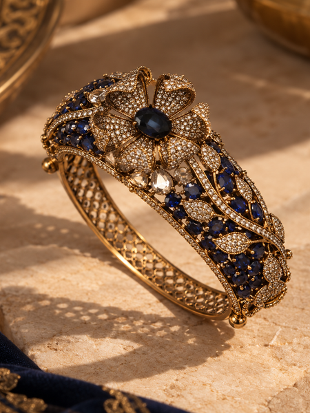 Neelambari Sapphire & Polki Gold-Plated Floral Kada