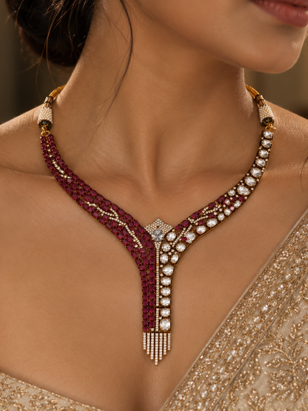 Noor Ruby Polki Necklace & Earrings Set
