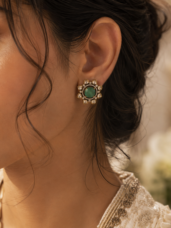 Mint Kundan Bloom Studs