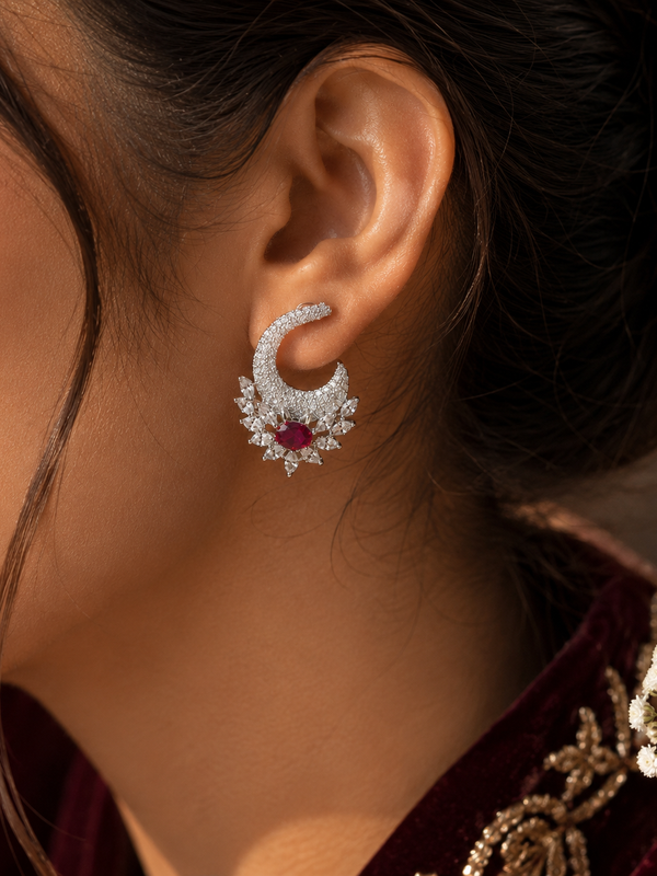 Ruhani Ruby Crescent Earrings
