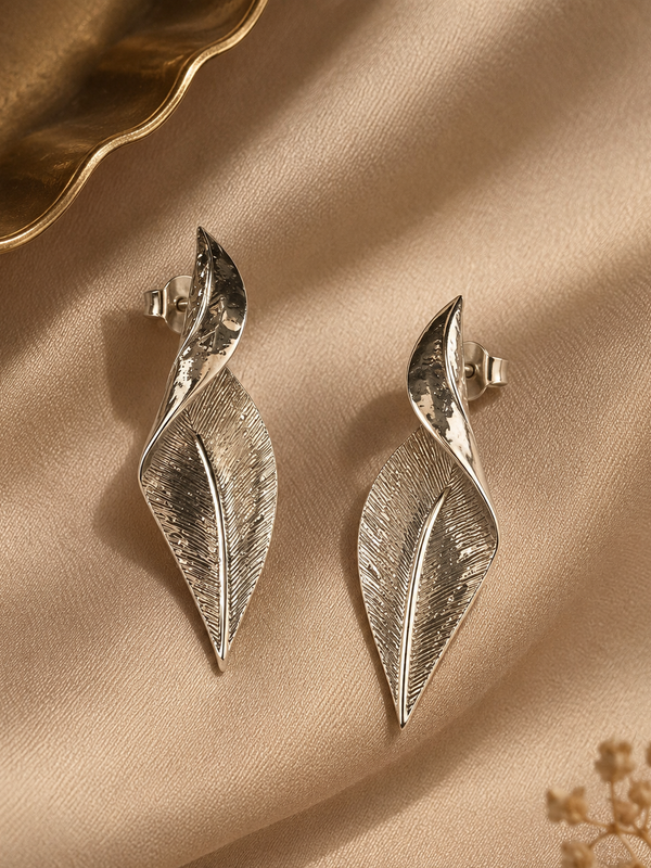 Sylva Silver Sculpted Leaf Earrings