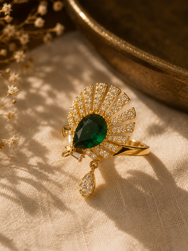 Zariya Emerald Fan Statement Ring