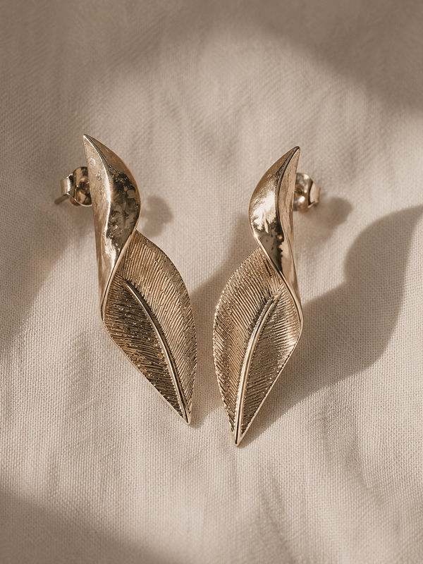 Elara Sculpted Leaf Earrings