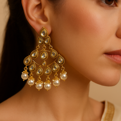 Noor Kundan & Pearl Chandbali Earrings