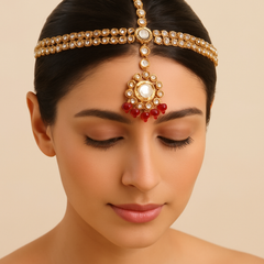 Ruby Kundan Maatha Patti with Maang Tikka