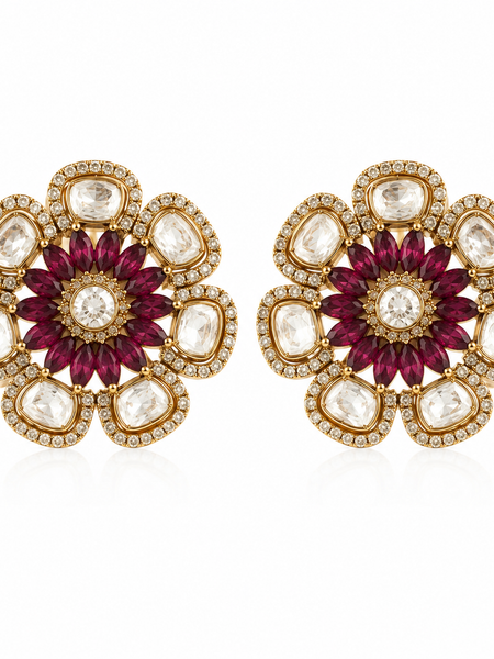 Mehr Ruby Kundan Floral Studs