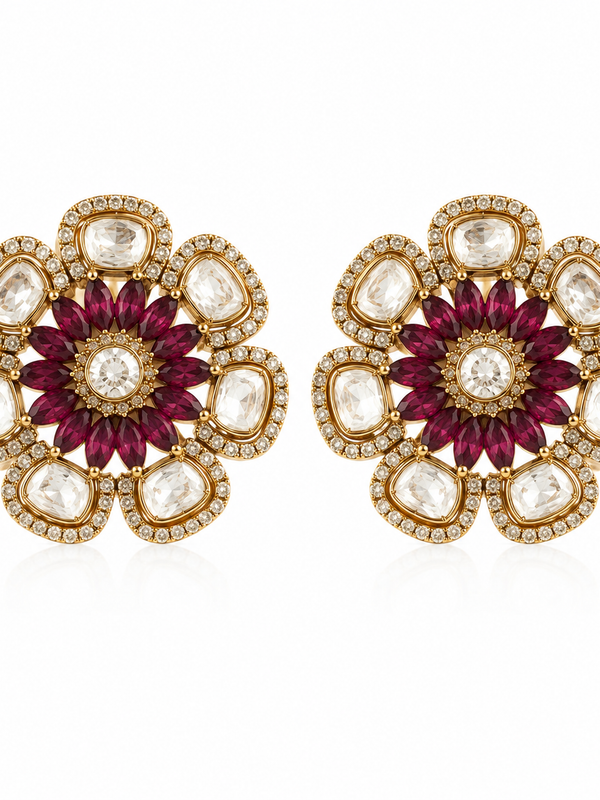 Mehr Ruby Kundan Floral Studs
