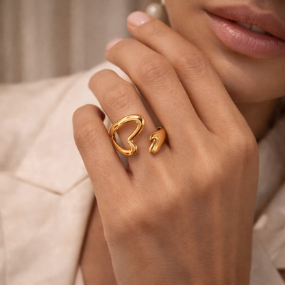 Luna Heart Open Gold-Plated Ring