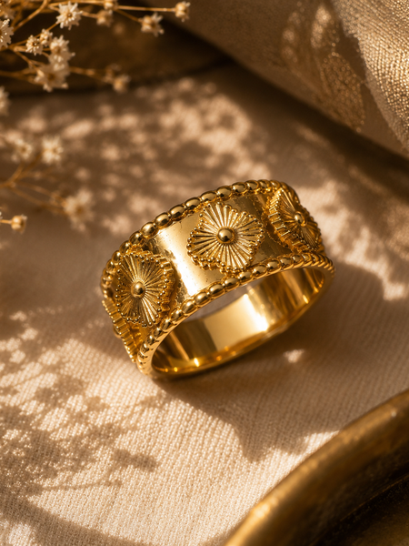 Fleur Textured Gold Band Ring