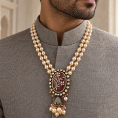 Gulbahar Pearl & Kundan Gold-Plated Men's Statement Necklace
