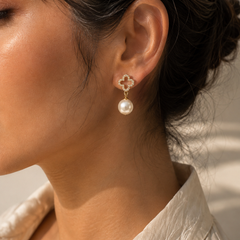 Mira Pearl Clover Drop Earrings