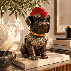 The Rebel Bulldog – Red Mohawk Sculpture