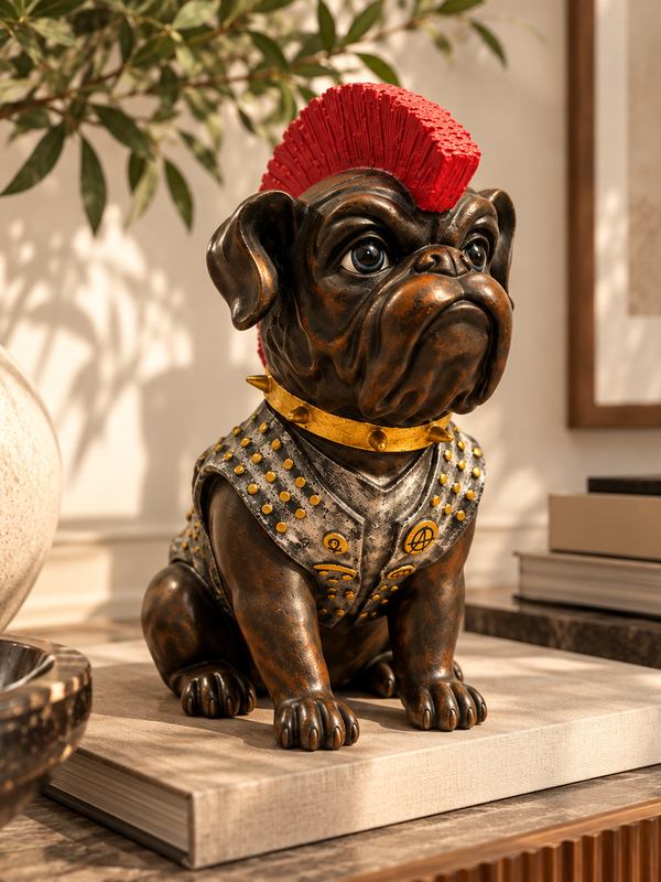 The Rebel Bulldog – Red Mohawk Sculpture