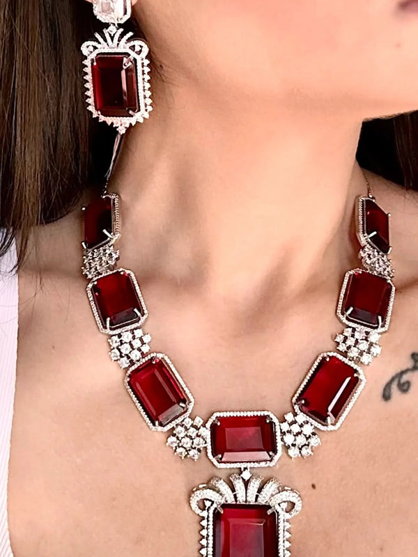 Regal Ruby Diamond Necklace Set