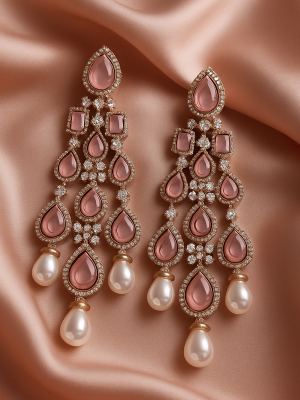 Rosé Cascade Pearl Drop Earrings