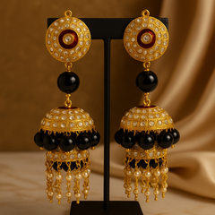 Ruhani Black & Pearl Jhumka Earrings