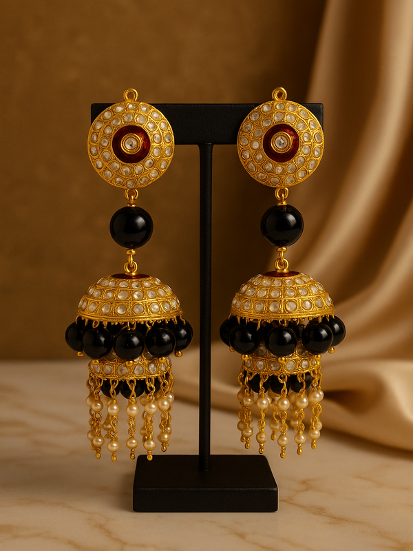 Ruhani Black & Pearl Jhumka Earrings