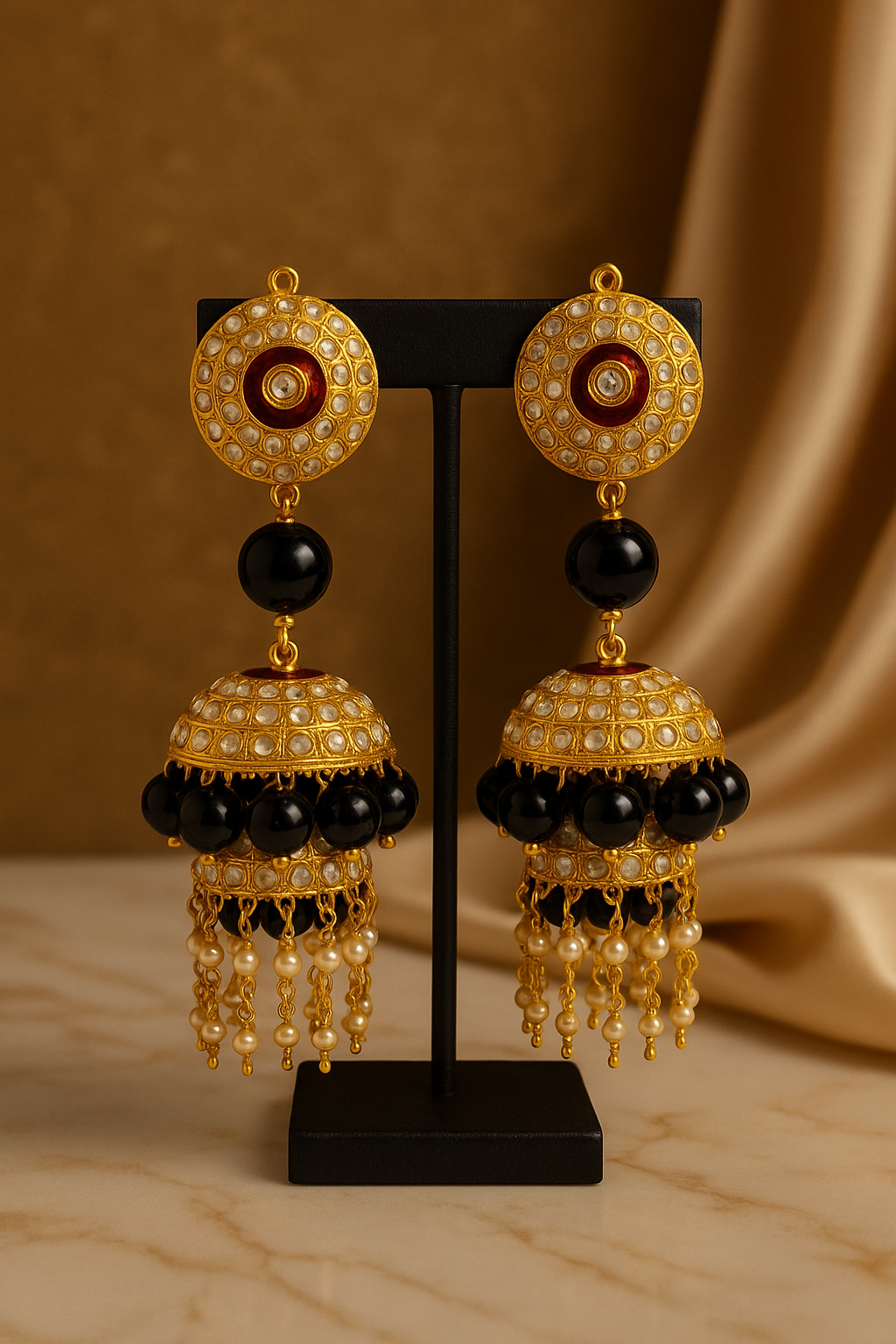 Ruhani Black & Pearl Jhumka Earrings