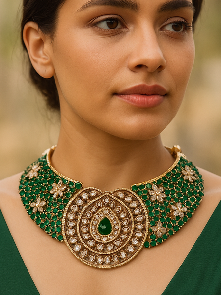 Regal Emerald Jadau Choker Set