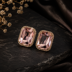 Blush Radiance Emerald-Cut Stud Earrings