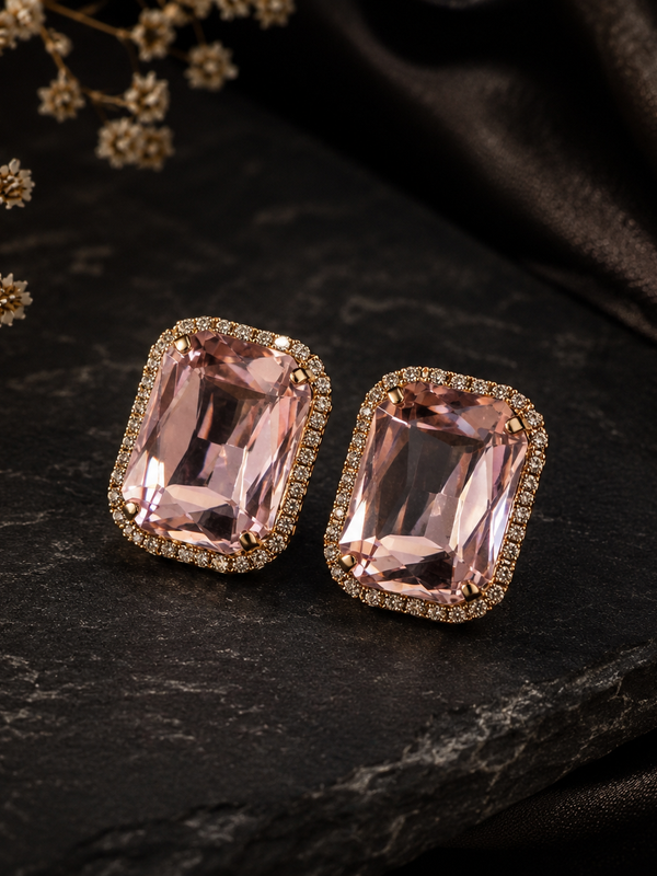 Blush Radiance Emerald-Cut Stud Earrings