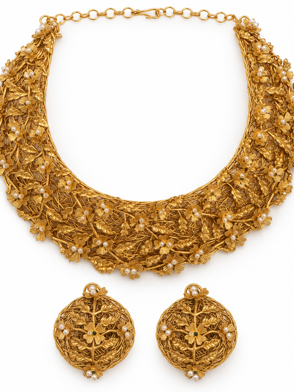 Nayab Handcrafted Floral Necklace & Earrings Set