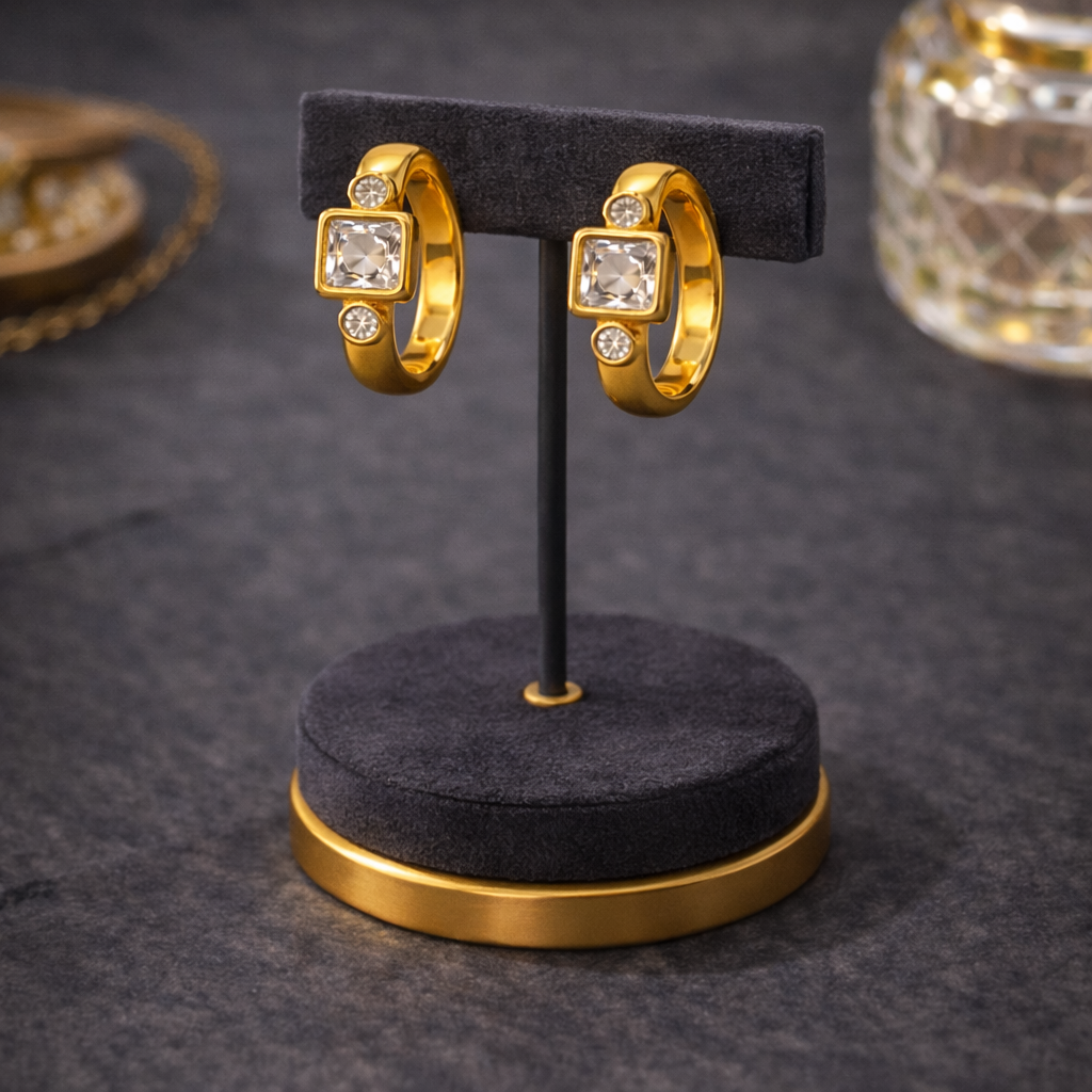 Luna Square Crystal Hoop Earrings