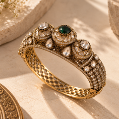 Mehr Emerald & Polki Gold-Plated Statement Kada