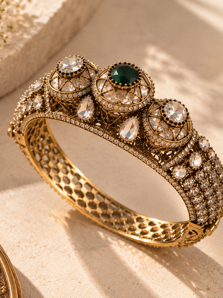 Mehr Emerald & Polki Gold-Plated Statement Kada