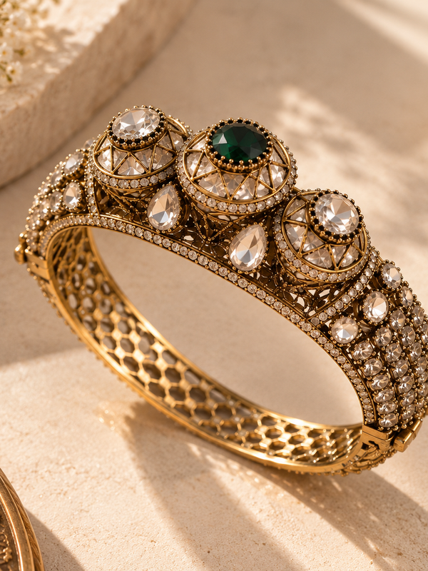 Mehr Emerald & Polki Gold-Plated Statement Kada
