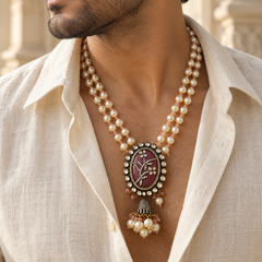 Gulbahar Pearl & Kundan Gold-Plated Men's Statement Necklace