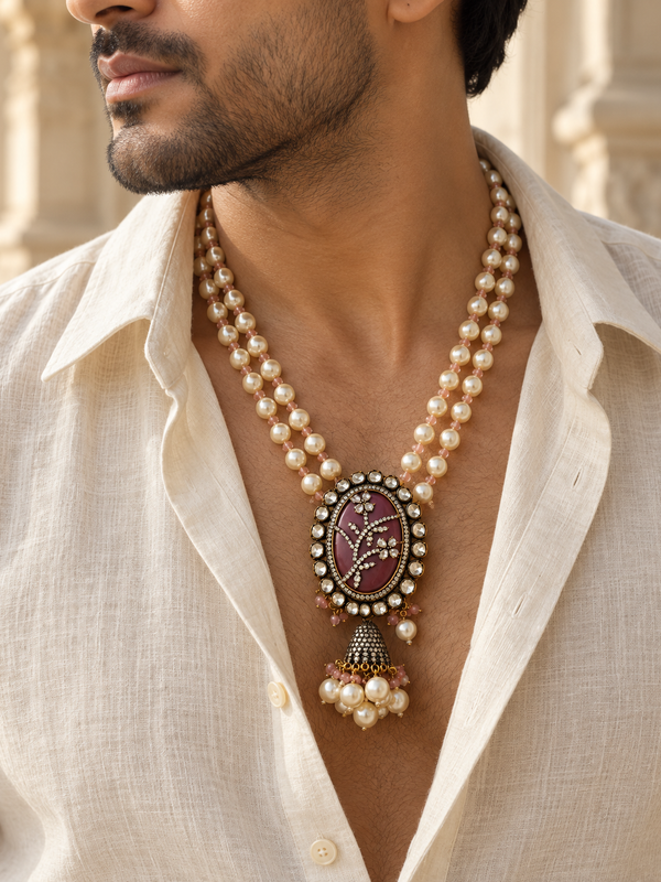 Gulbahar Pearl & Kundan Gold-Plated Men's Statement Necklace