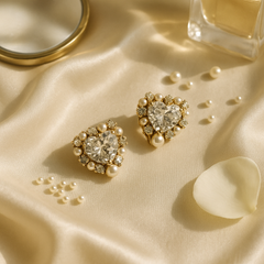 Amour Pearl Heart Studs