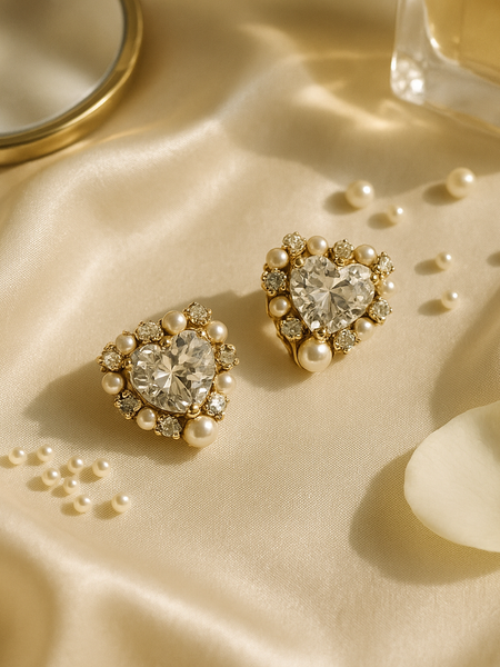 Amour Pearl Heart Studs