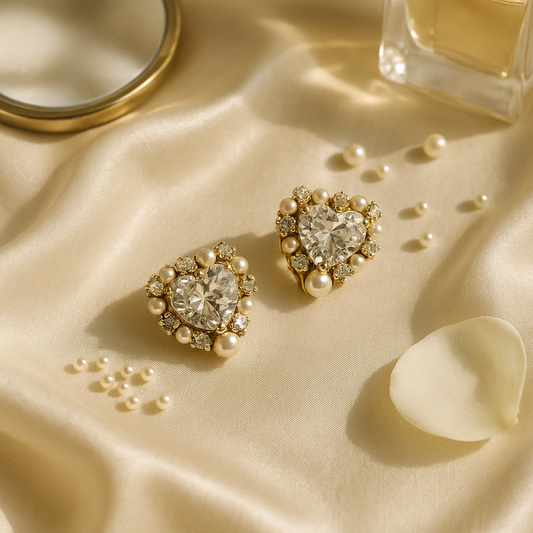 Amour Pearl Heart Studs
